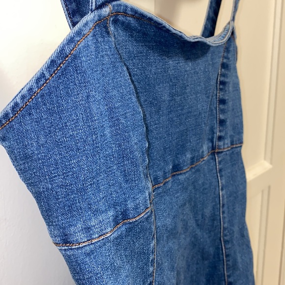 Forever 21 Small Denim Bodycon Mini Dress Ruffled Hem - Picture 13 of 13